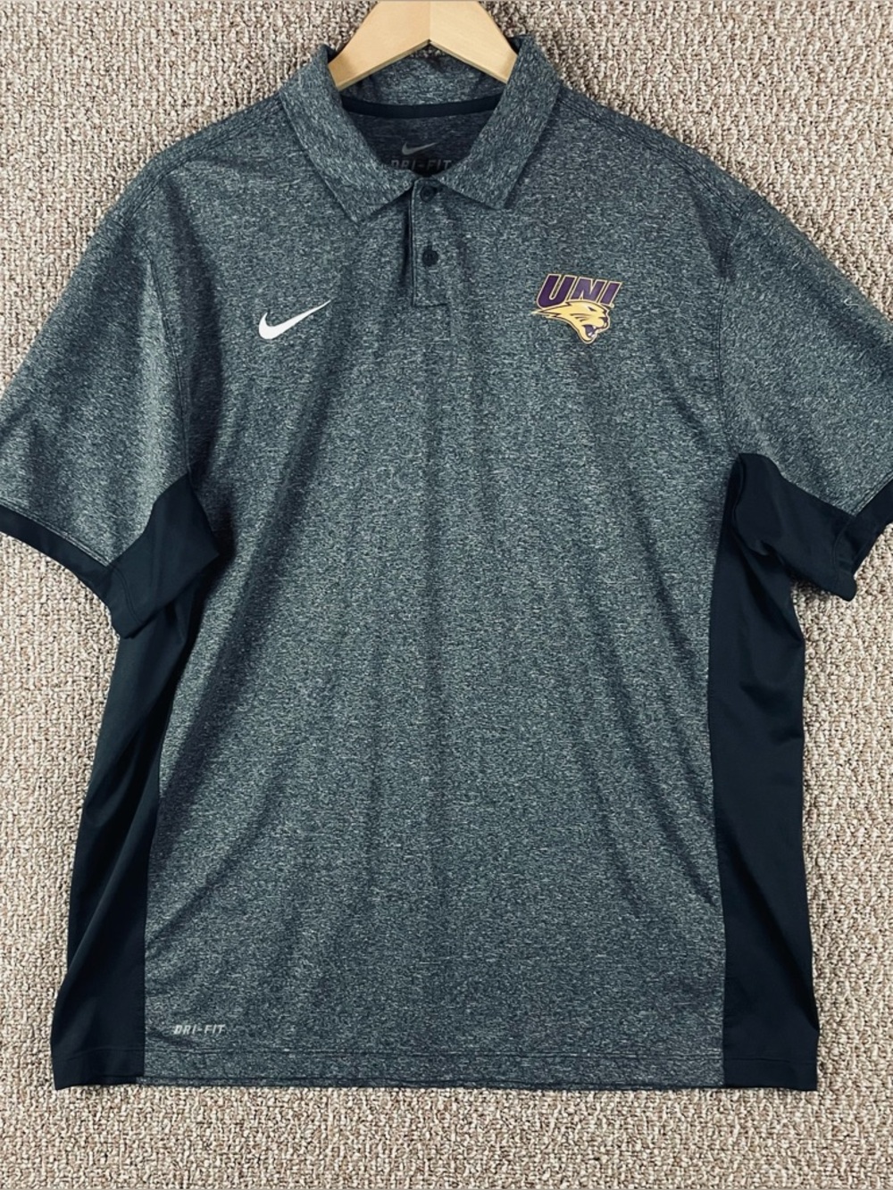 Nike Northern Iowa UNI Panthers Polo Shirt Men’s XL Dri Fit Gray Golf T443